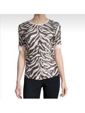 Rebecca Taylor shortsleeved sequin zebra print blush & sparkle black top small